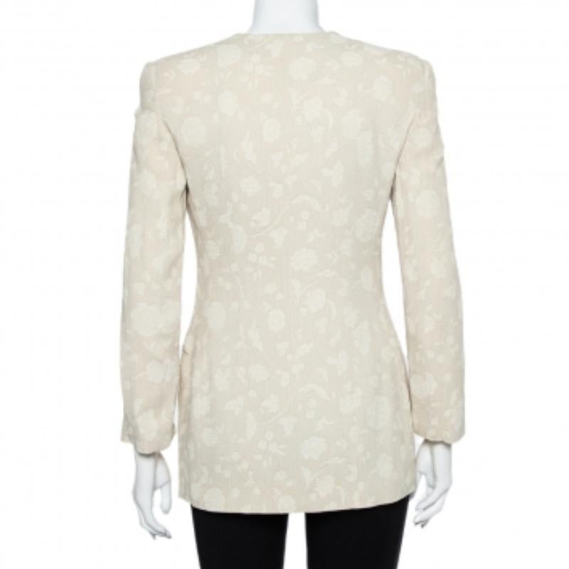 Giorgio Armani Cream Floral Jacquard Tie Detail Vintage Blazer XS In Good Condition For Sale In Dubai, Al Qouz 2