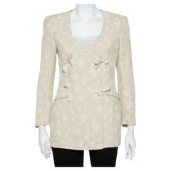 Giorgio Armani Cream Floral Jacquard Tie Detail Vintage Blazer XS