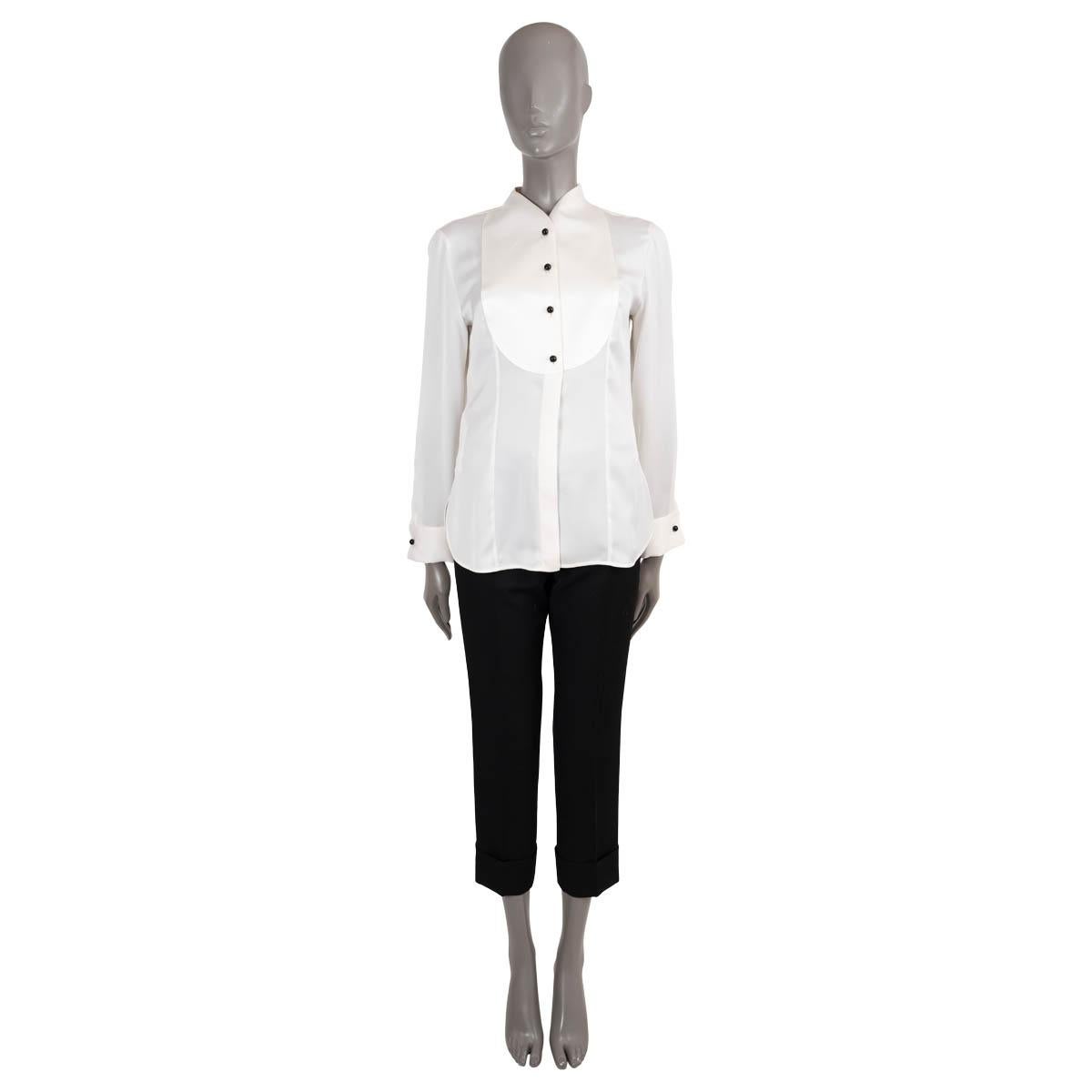 GIORGIO ARMANI cream silk 2018 BIBBED TUXEDO Shirt 40 S In Excellent Condition For Sale In Zürich, CH
