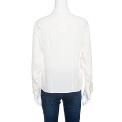 Giorgio Armani Cream Silk Crepe Satin Placket Detail Long Sleeve Blouse S