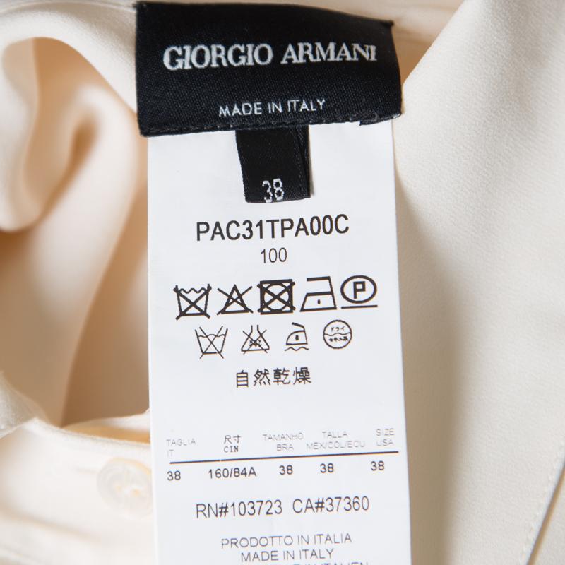 Giorgio Armani Cream Silk Crepe Satin Placket Detail Long Sleeve Blouse S In Good Condition In Dubai, Al Qouz 2