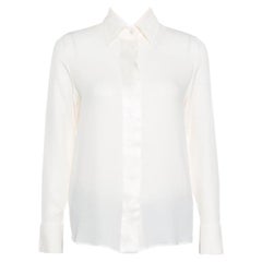 Giorgio Armani Cream Silk Crepe Satin Placket Detail Long Sleeve Blouse S