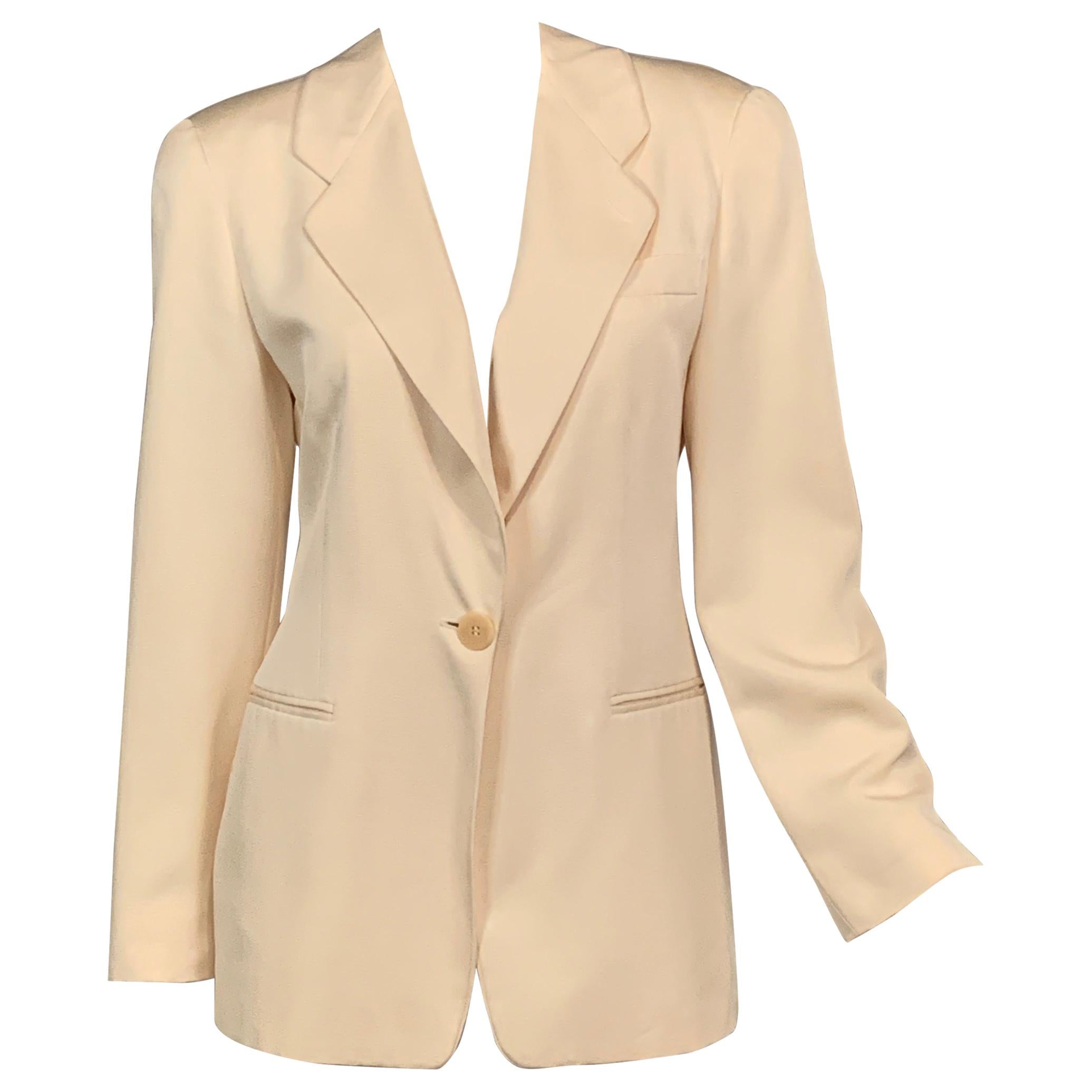 Giorgio Armani Cream Silk Single Button Jacket  For Sale