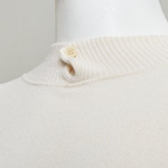 GIORGIO ARMANI cream wool blend button neck long sleeve sweater