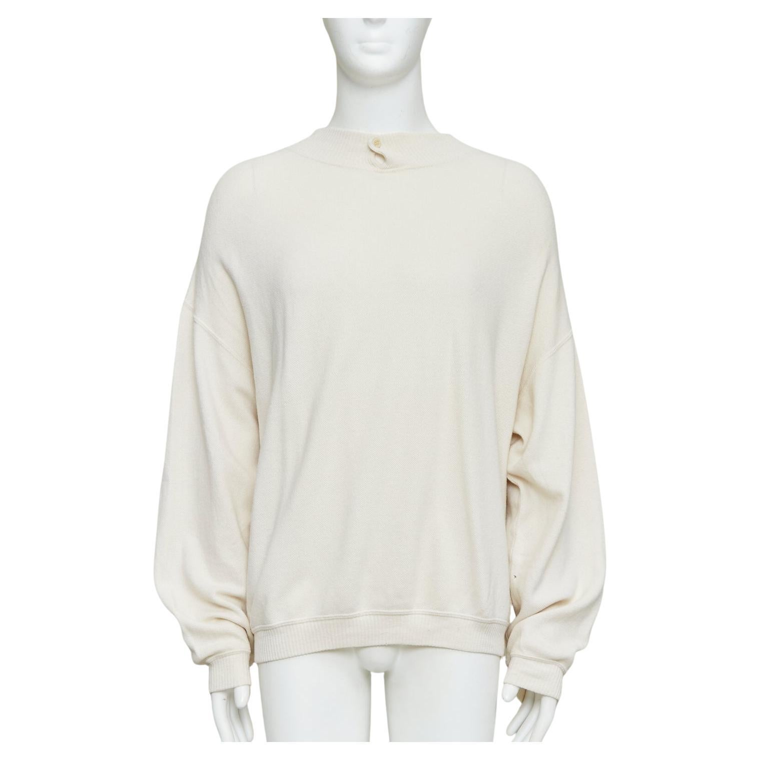 GIORGIO ARMANI cream wool blend button neck long sleeve sweater