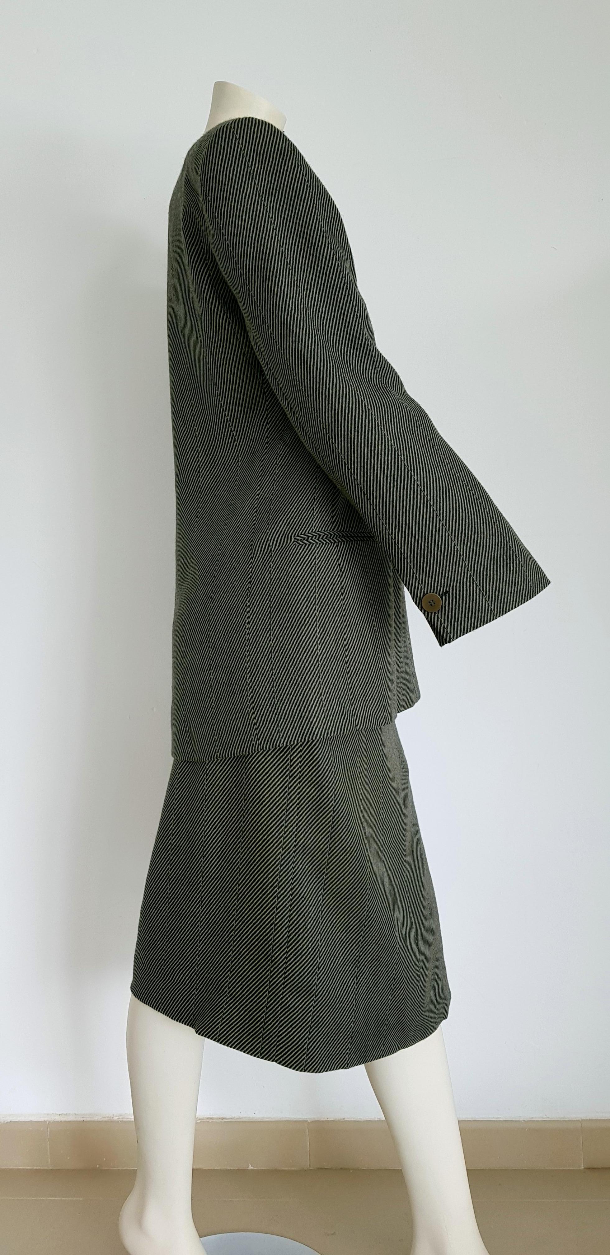 Black Giorgio ARMANI dark and light grey lines, jacket skirt wool suit - Unworn, New For Sale