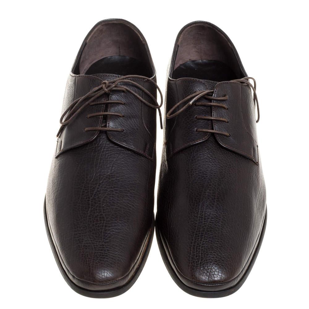 Black Giorgio Armani Dark Brown Leather Classic Oxfords Size 44