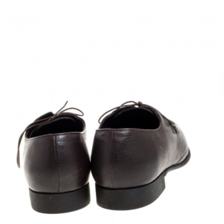 Black Giorgio Armani Dark Brown Leather Classic Oxfords Size 46 For Sale