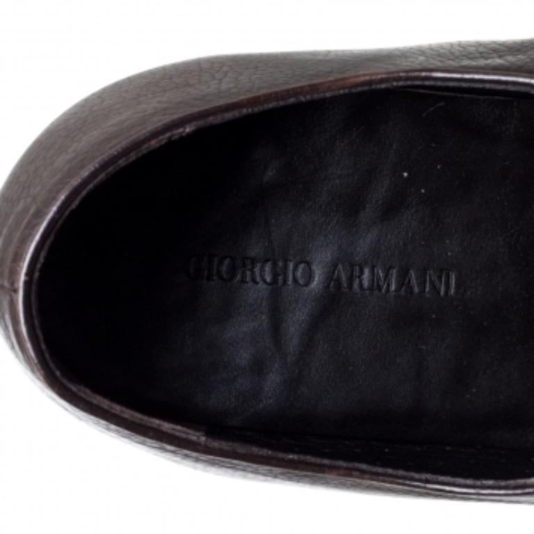 Men's Giorgio Armani Dark Brown Leather Classic Oxfords Size 46 For Sale