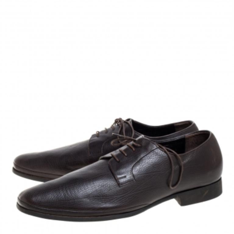 Giorgio Armani Dark Brown Leather Classic Oxfords Size 46 For Sale 1