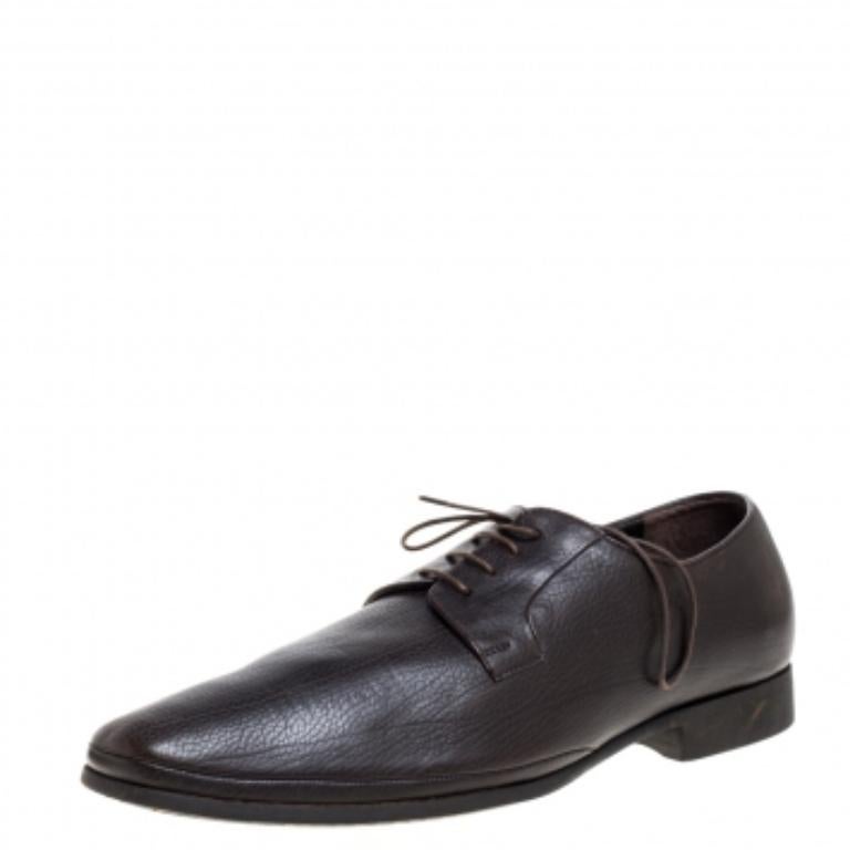 Giorgio Armani Dark Brown Leather Classic Oxfords Size 46 For Sale 2