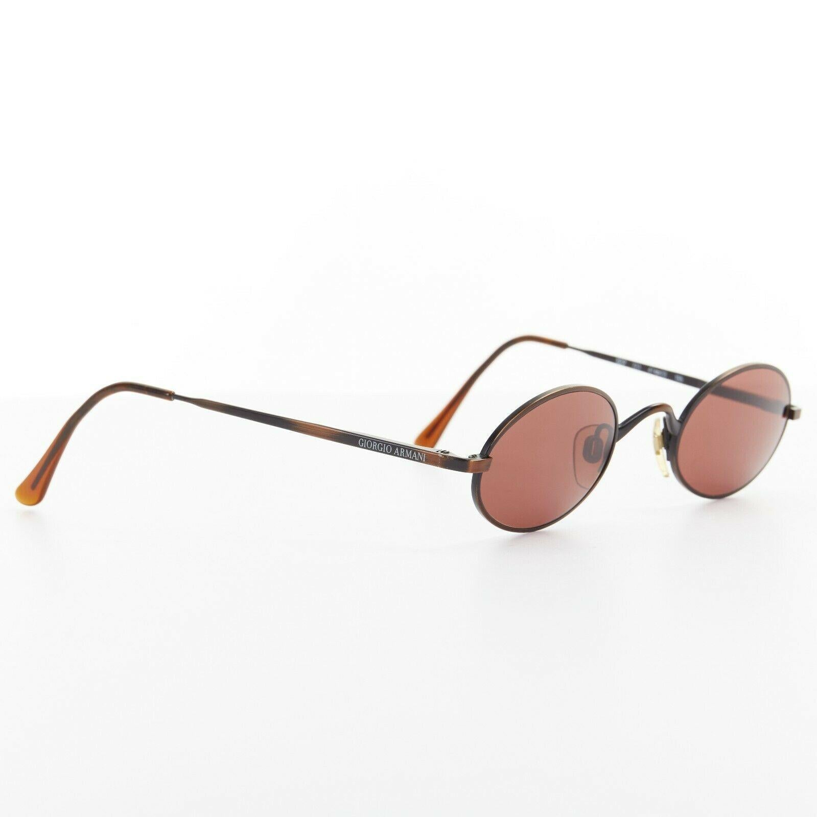 Brown GIORGIO ARMANI dark brown lens metal frame 90's style tiny sunglasses