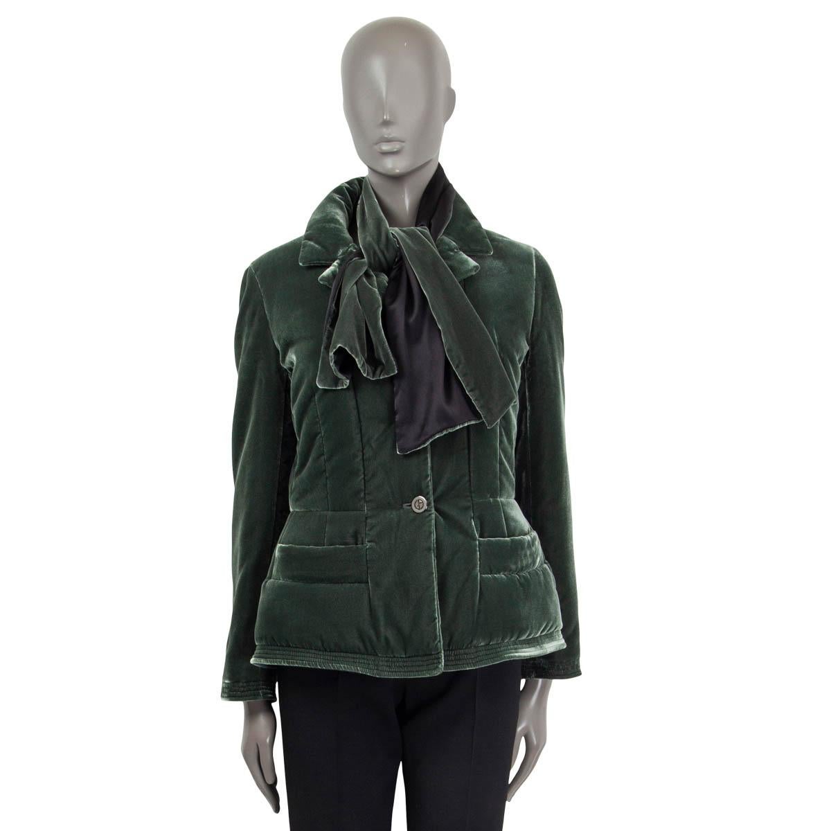 GIORGIO ARMANI dark green QUILTED VELVET Jacket 42 M + SCARF For Sale