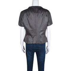 Giorgio Armani Dark Grey Dotted Jacquard Short Sleeve Zip Front Jacket L
