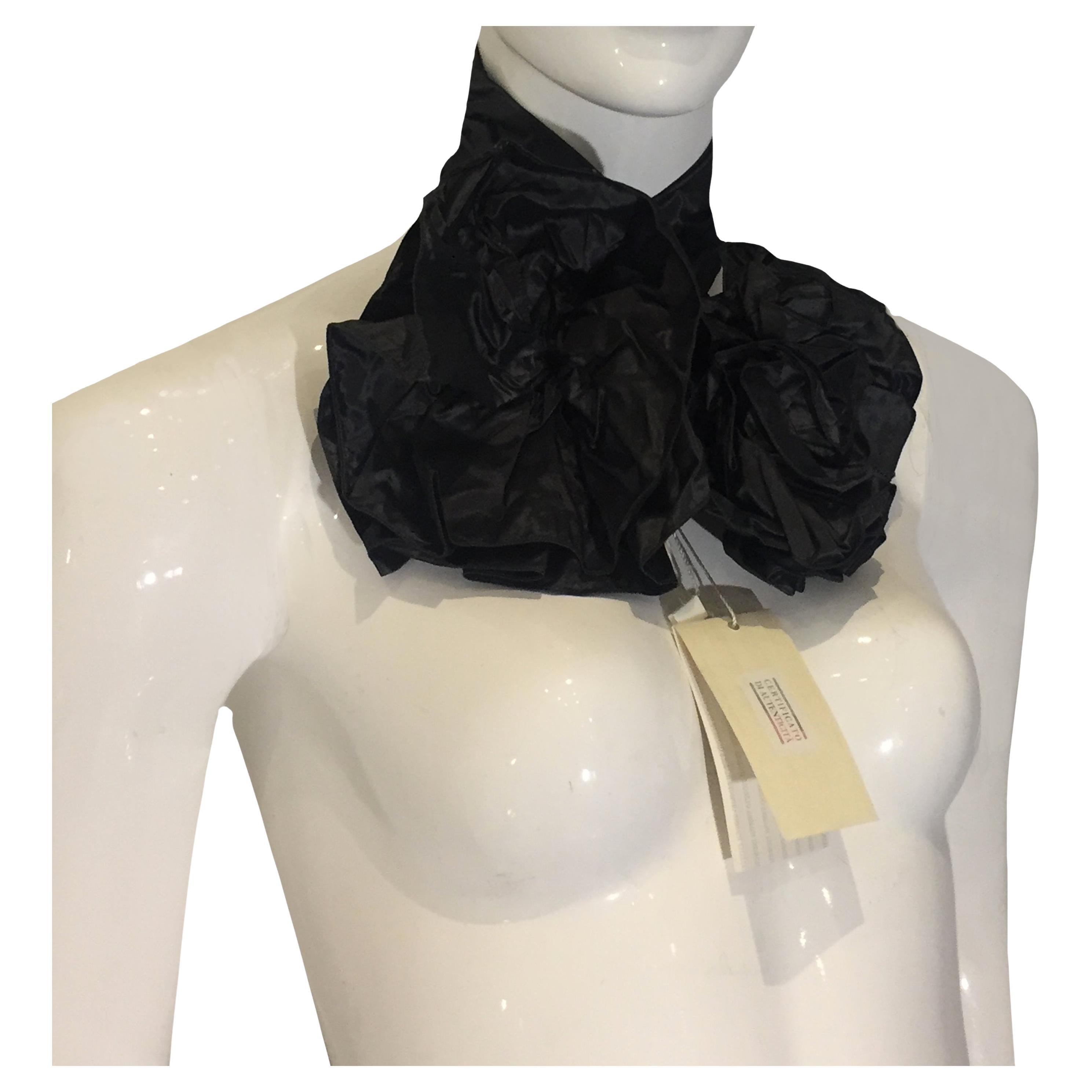 GIORGIO ARMANI Dark grey silk flower scarf For Sale