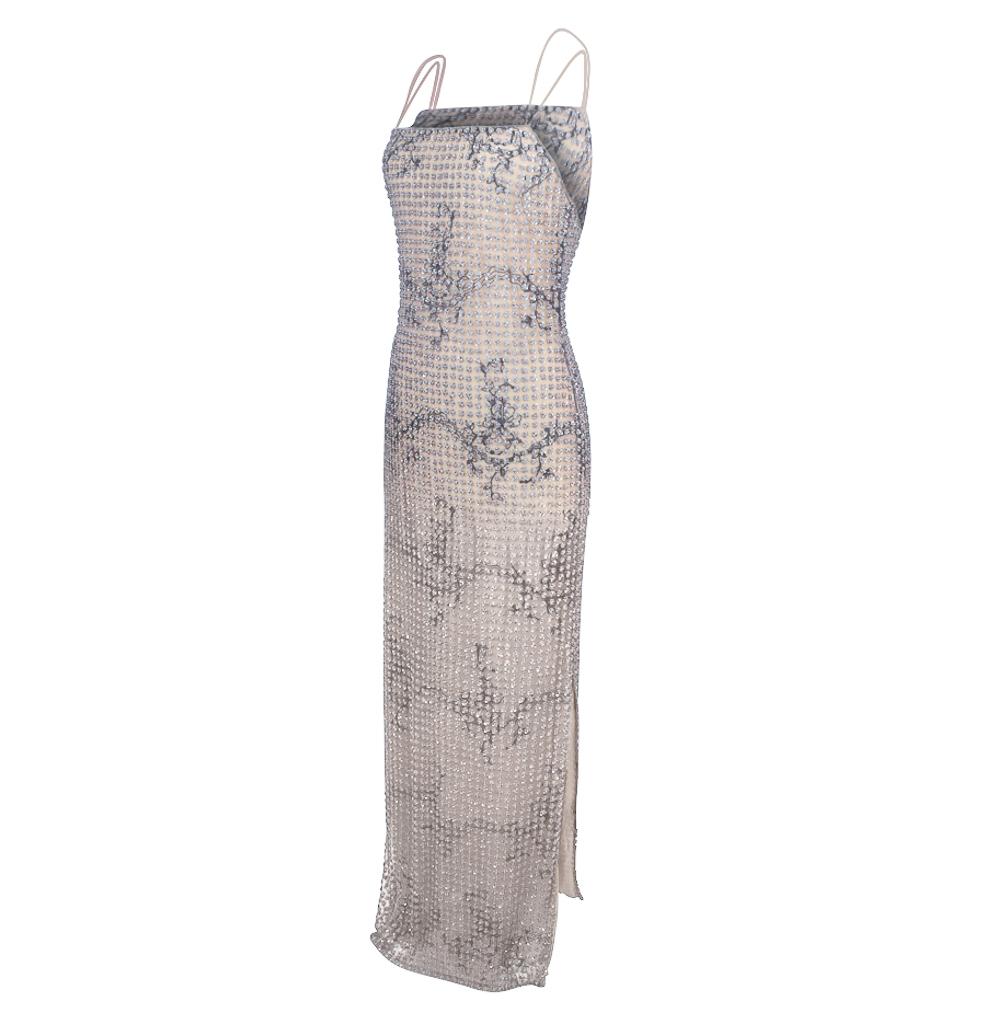 Giorgio Armani Giorgio Armani Kleid Perlen Fleurette auf Tüll Formal Kleid 40 / 6 Neu (Grau) im Angebot