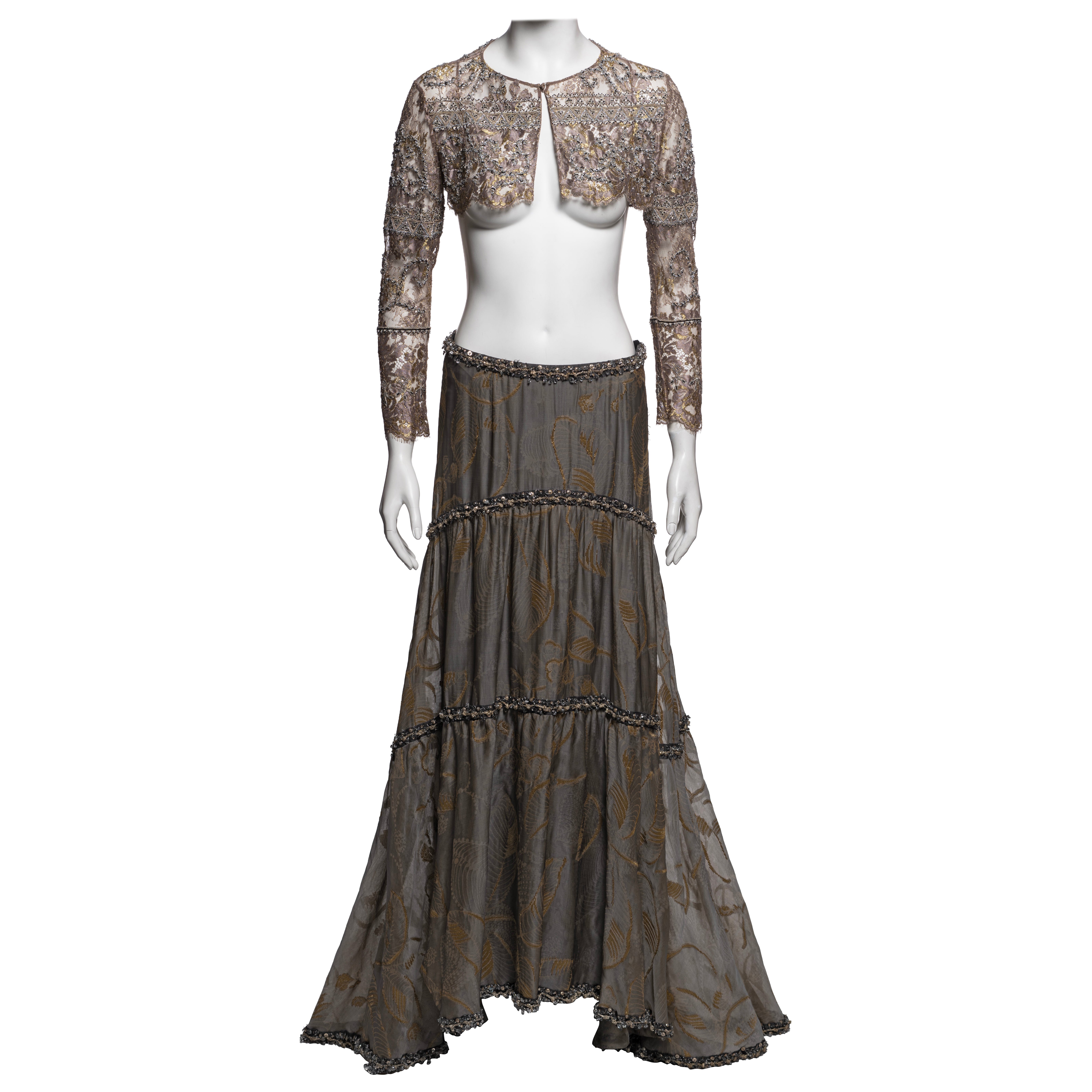 Giorgio Armani: maxi gonna in pizzo metallizzato e metallo, SS 2005