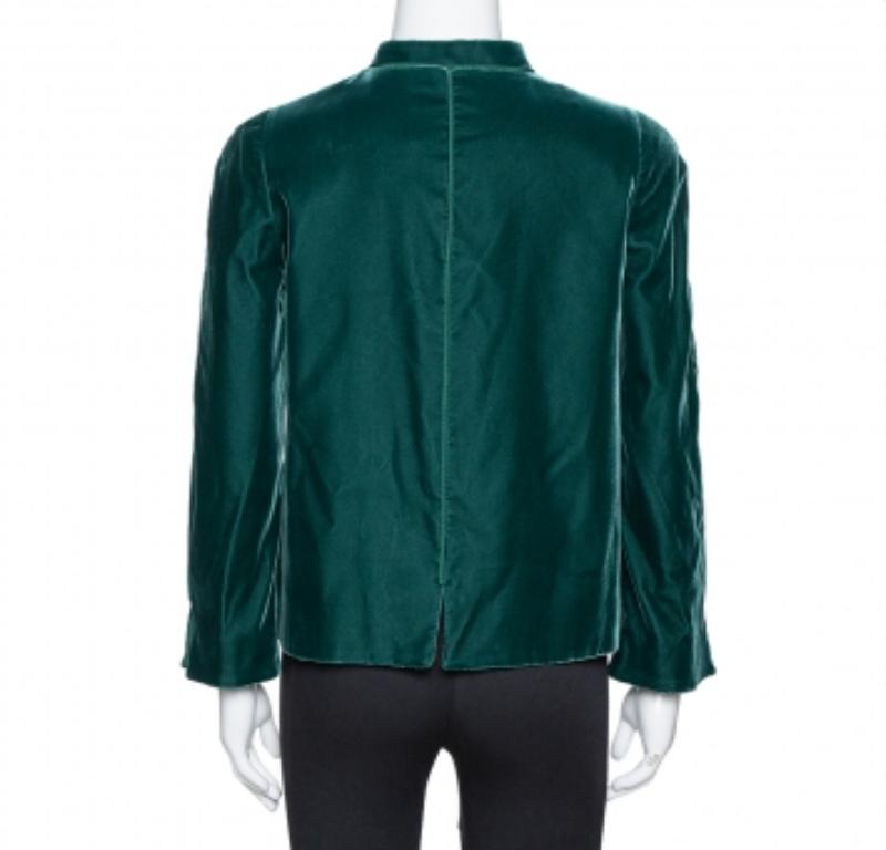 Giorgio Armani Emerald Green Velvet Zip Front Jacket S Damen im Angebot