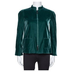Giorgio Armani Emerald Green Velvet Zip Front Jacket S