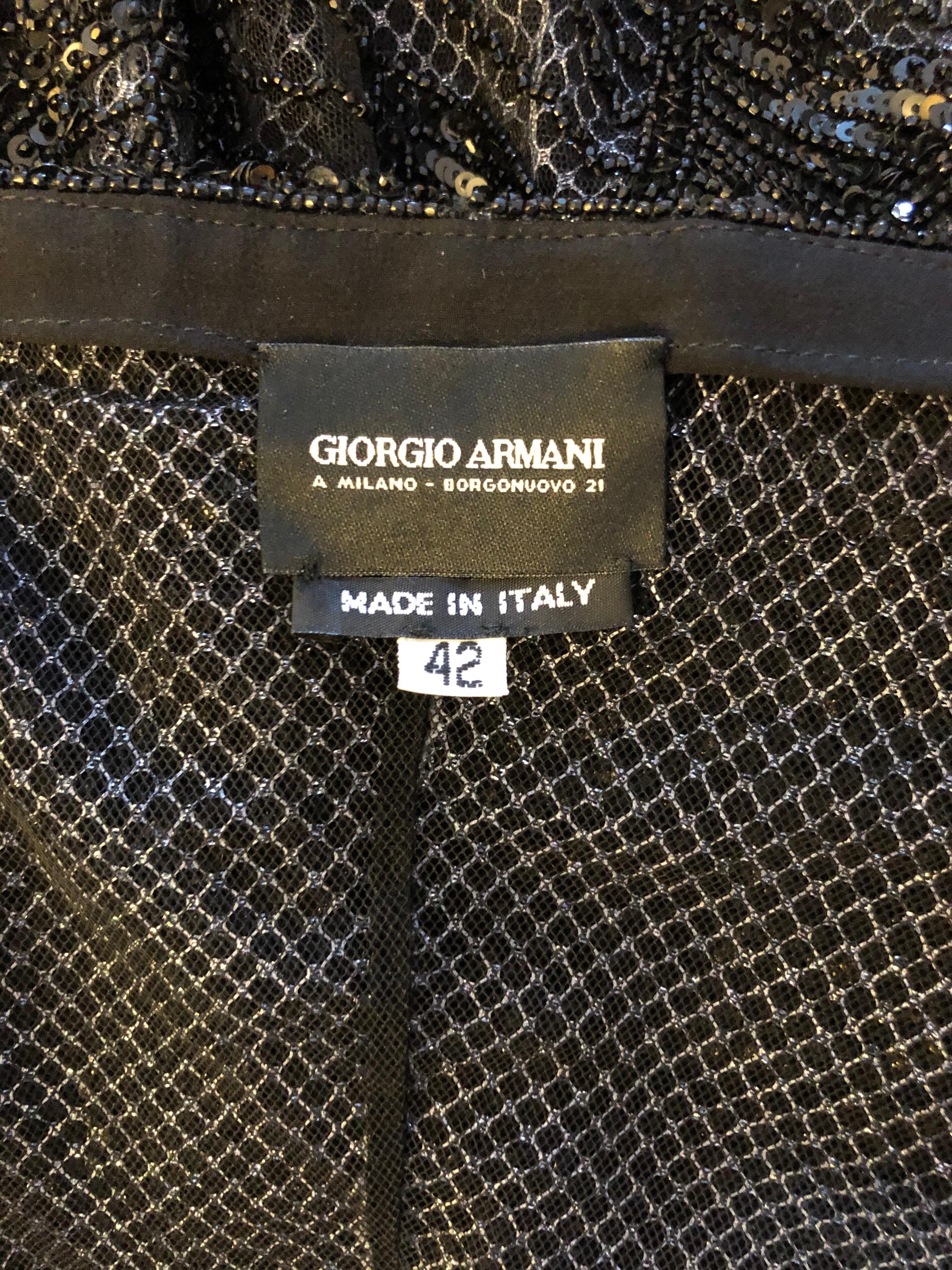 Giorgio Armani F/W 1999 Runway Vintage Embellished Sheer Mesh Black Dress Gown For Sale 1