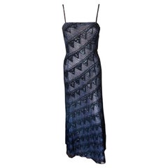 Giorgio Armani F/W 1999 Runway Vintage Embellished Sheer Mesh Black Dress Gown