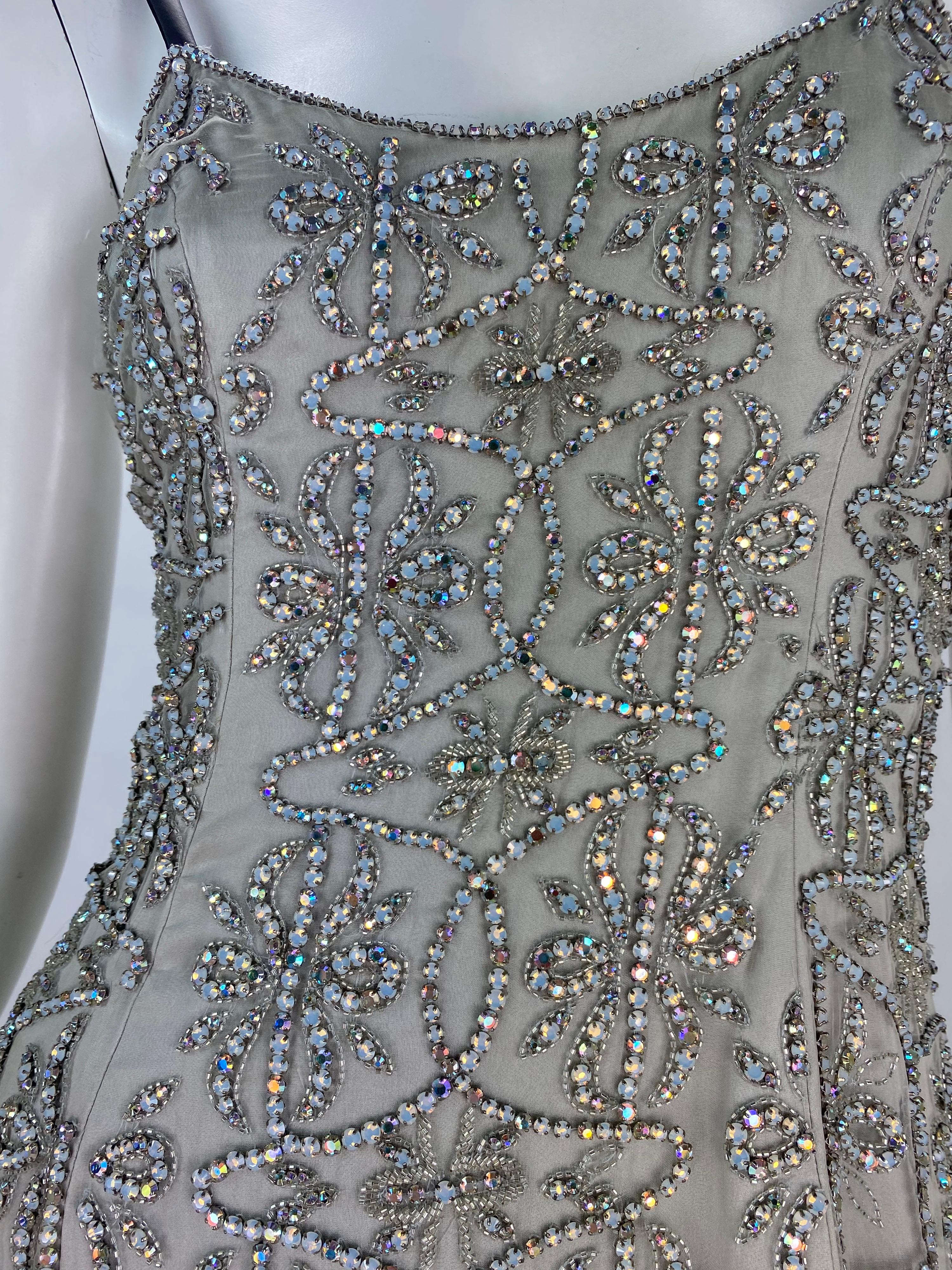 Gray Giorgio Armani F/W 2007 Dove Grey Crystal Embellished Dress It.42 For Sale