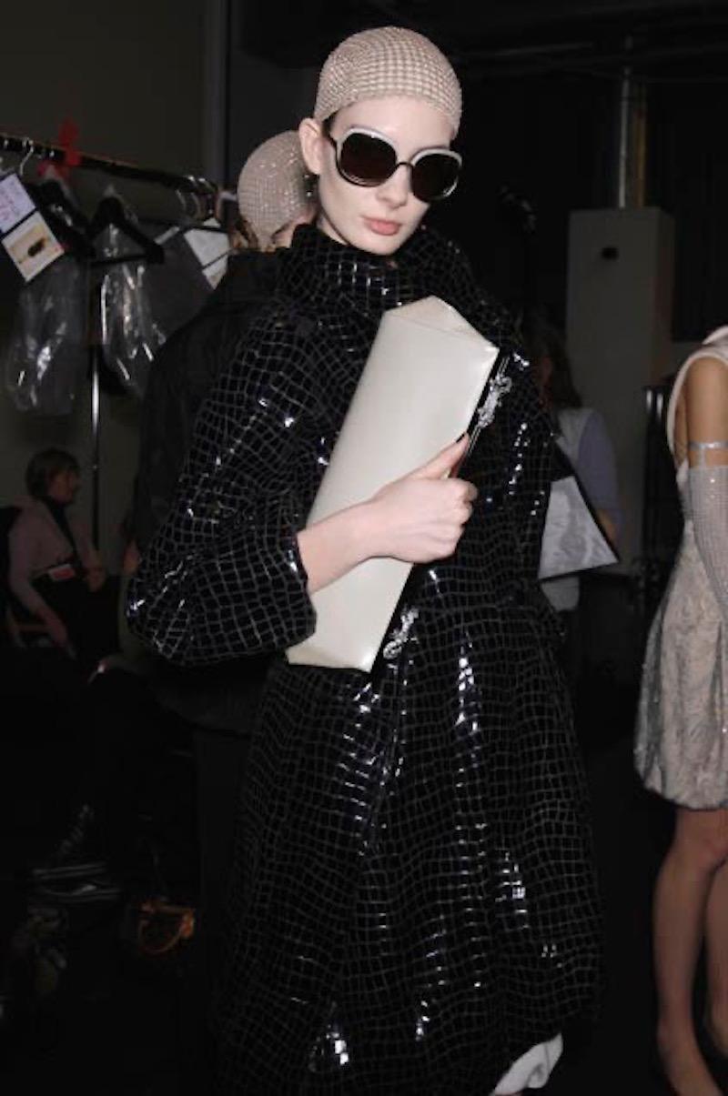 Giorgio Armani F/W 2007 Runway Croc Print Patent Leather Fur Lined Coat For Sale 9