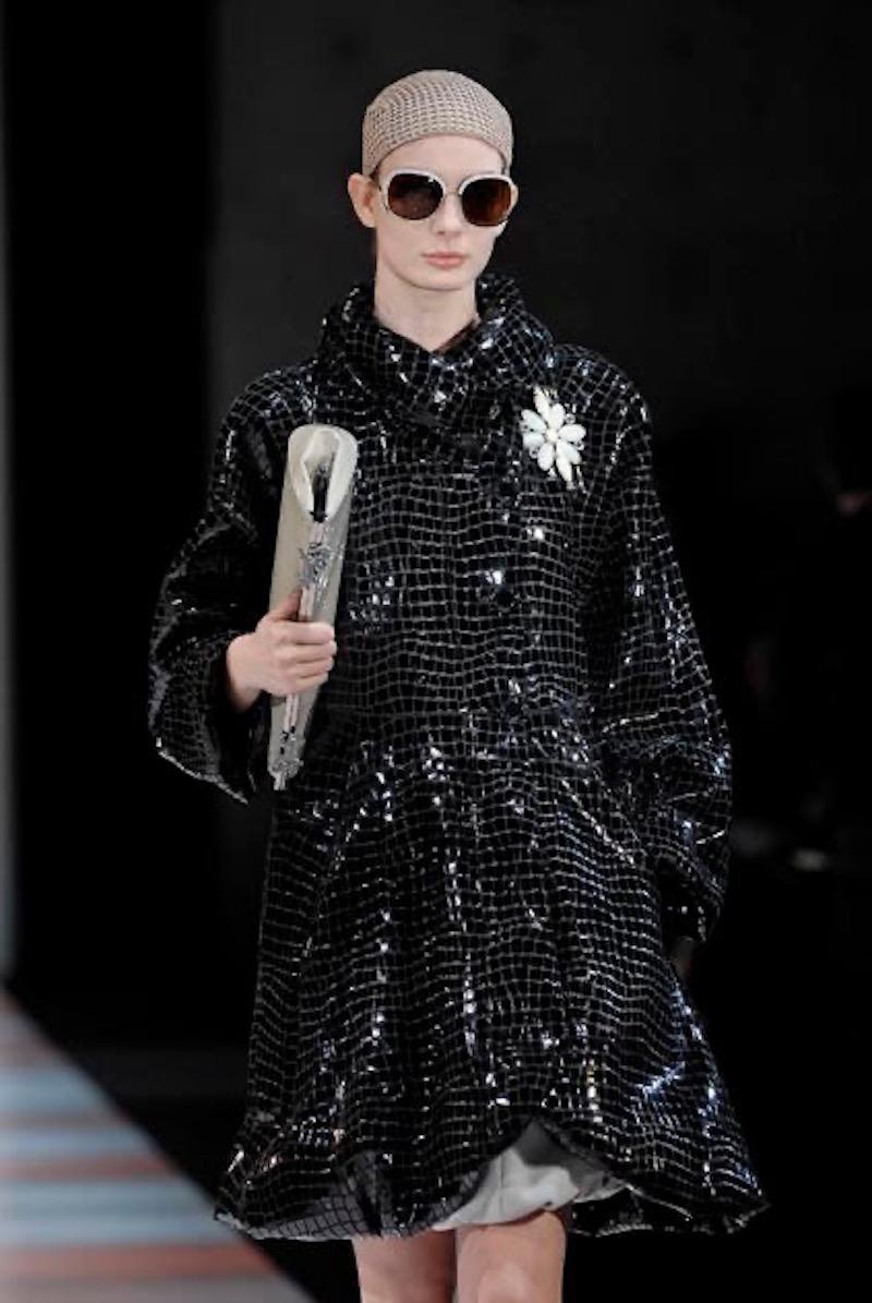 Black Giorgio Armani F/W 2007 Runway Croc Print Patent Leather Fur Lined Coat For Sale
