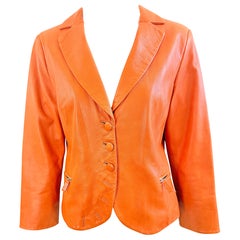 Giorgio Armani Fall 2010 Size 44 / 8 Orange Lambskin Leather Jacket Blazer Italy