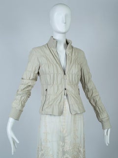 Armani Collezioni Transitional Bone Ruched Leather Moto Jacket - US 6, 2001