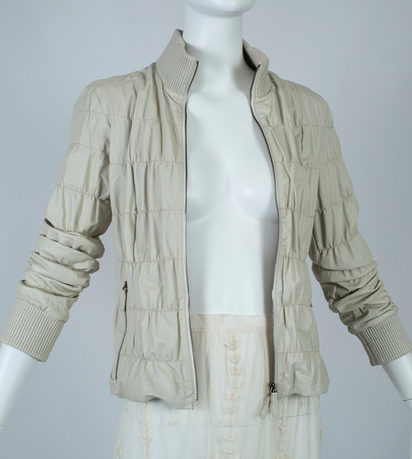 ruched leather jacket