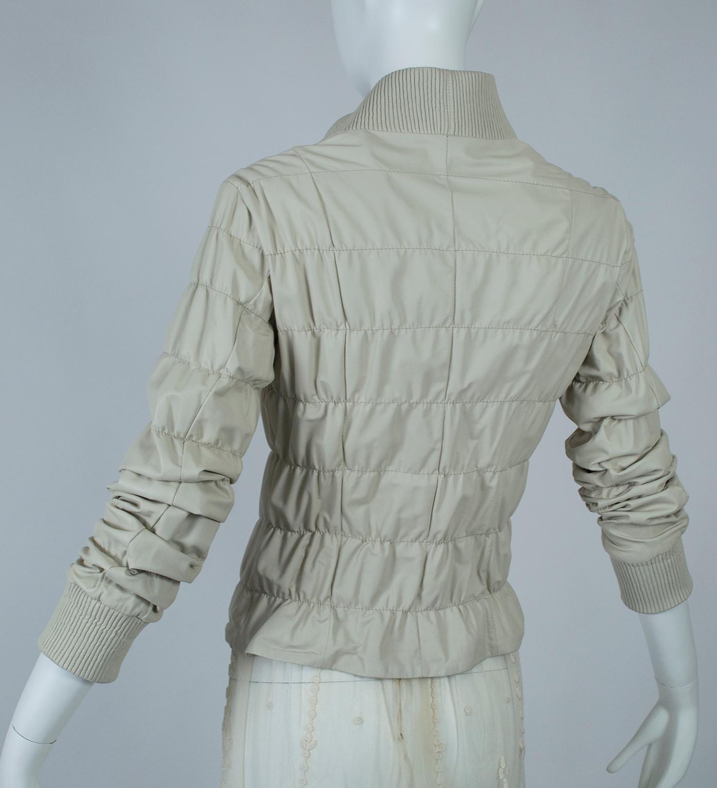 Giorgio Armani Transitional Bone Ruched Leather Moto Jacket - S, 21st Century In Excellent Condition For Sale In Tucson, AZ