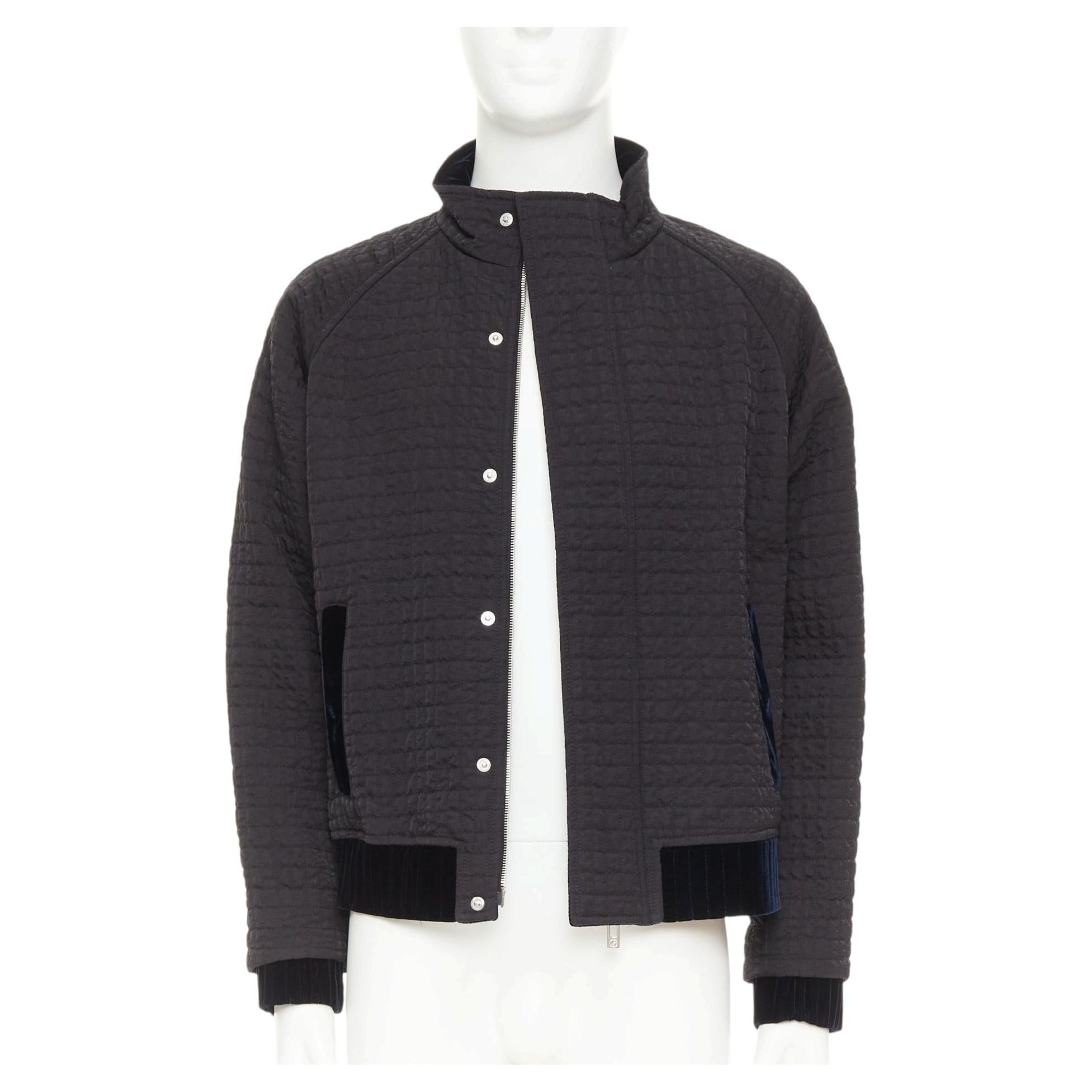 GIORGIO ARMANI fine grid quilted nylon velvet trim double zip jacket IT46 S