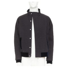 GIORGIO ARMANI fine grid quilted nylon velvet trim double zip jacket IT46 S