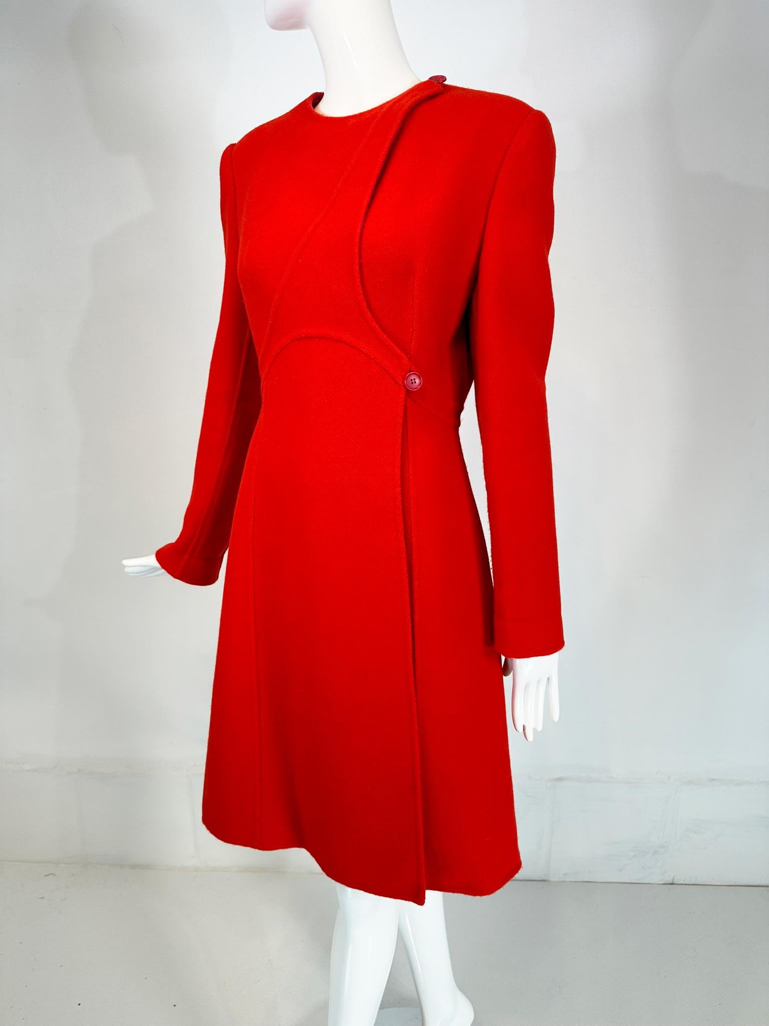 Giorgio Armani Fire Engine Red/Hot Pink Double Face Wool/Cashmere Dress Coat 40 For Sale 6