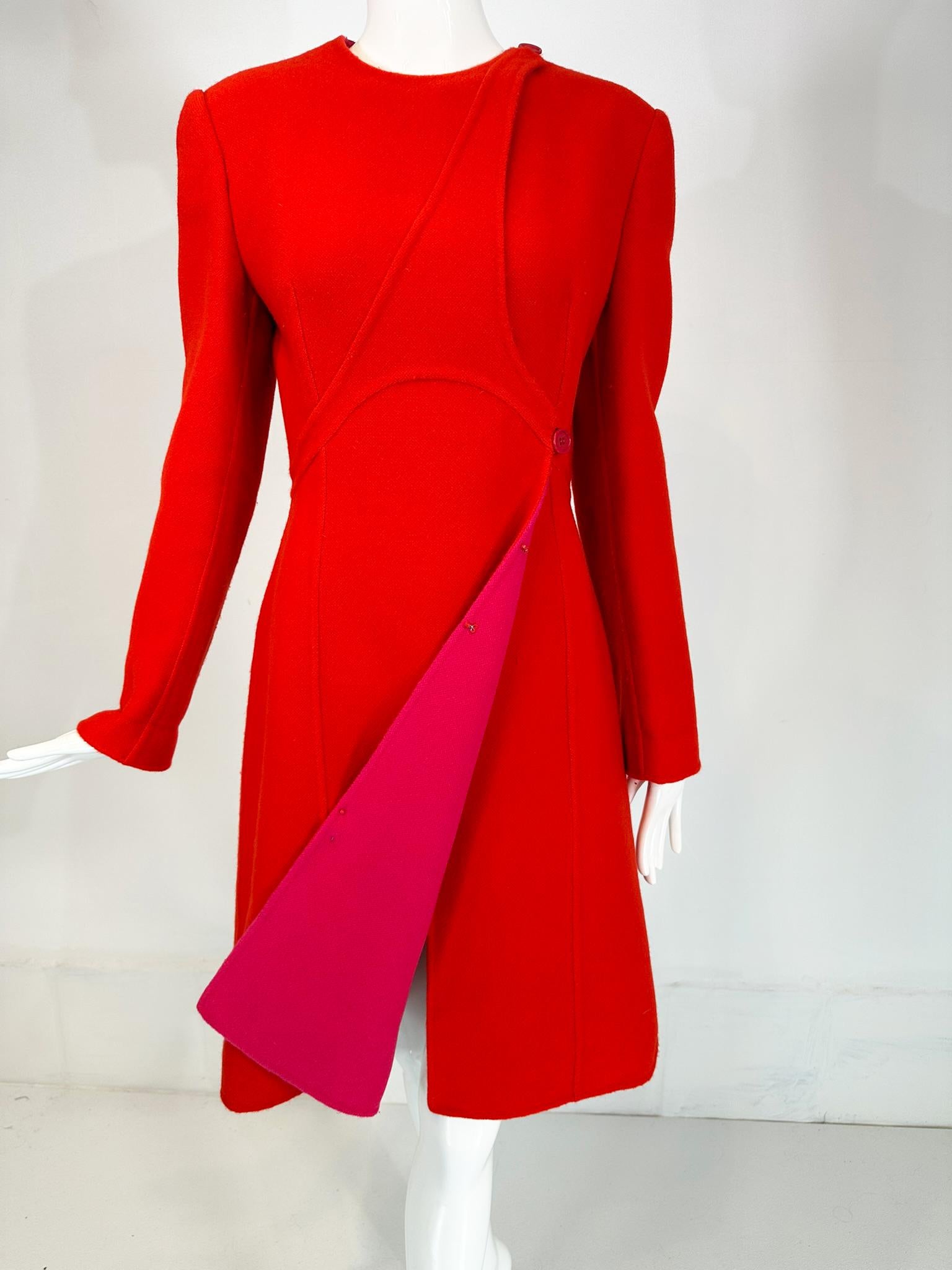 Giorgio Armani Fire Engine Red/Hot Pink Double Face Wool/Cashmere Dress Coat 40 For Sale 7
