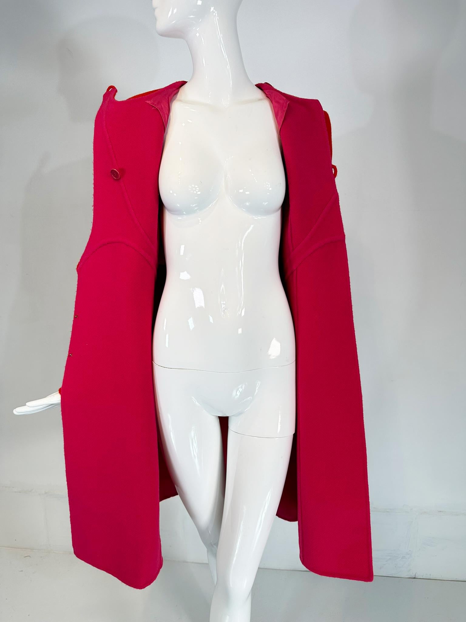Giorgio Armani Fire Engine Red/Hot Pink Double Face Wool/Cashmere Dress Coat 40 For Sale 8