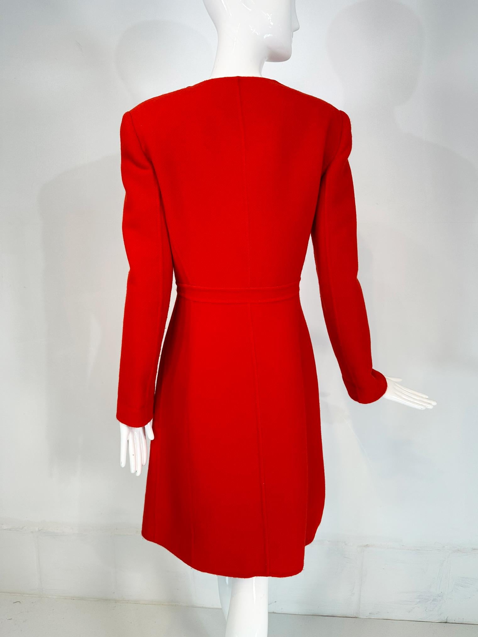 Giorgio Armani Fire Engine Red/Hot Pink Double Face Wool/Cashmere Dress Coat 40 For Sale 3