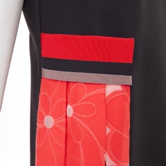 GIORGIO ARMANI Floral Jacquard black red wool blend asymmetric dress IT48 XXL