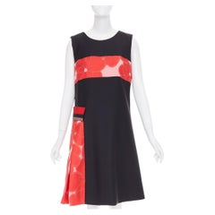 GIORGIO ARMANI Floral Jacquard black red wool blend asymmetric dress IT48 XXL