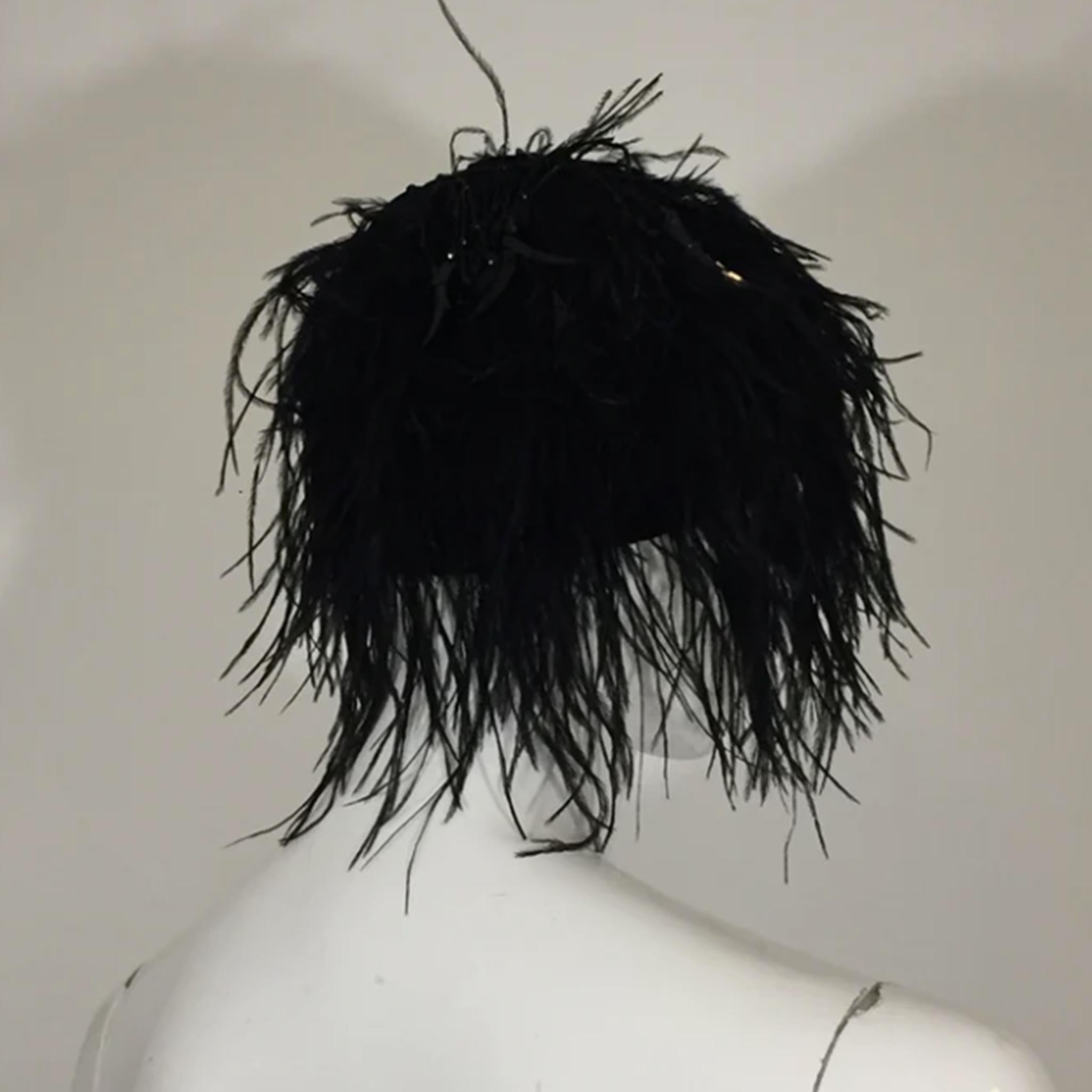 Women's or Men's GIORGIO ARMANI FW2004 hat with black feathers and pearls  For Sale
