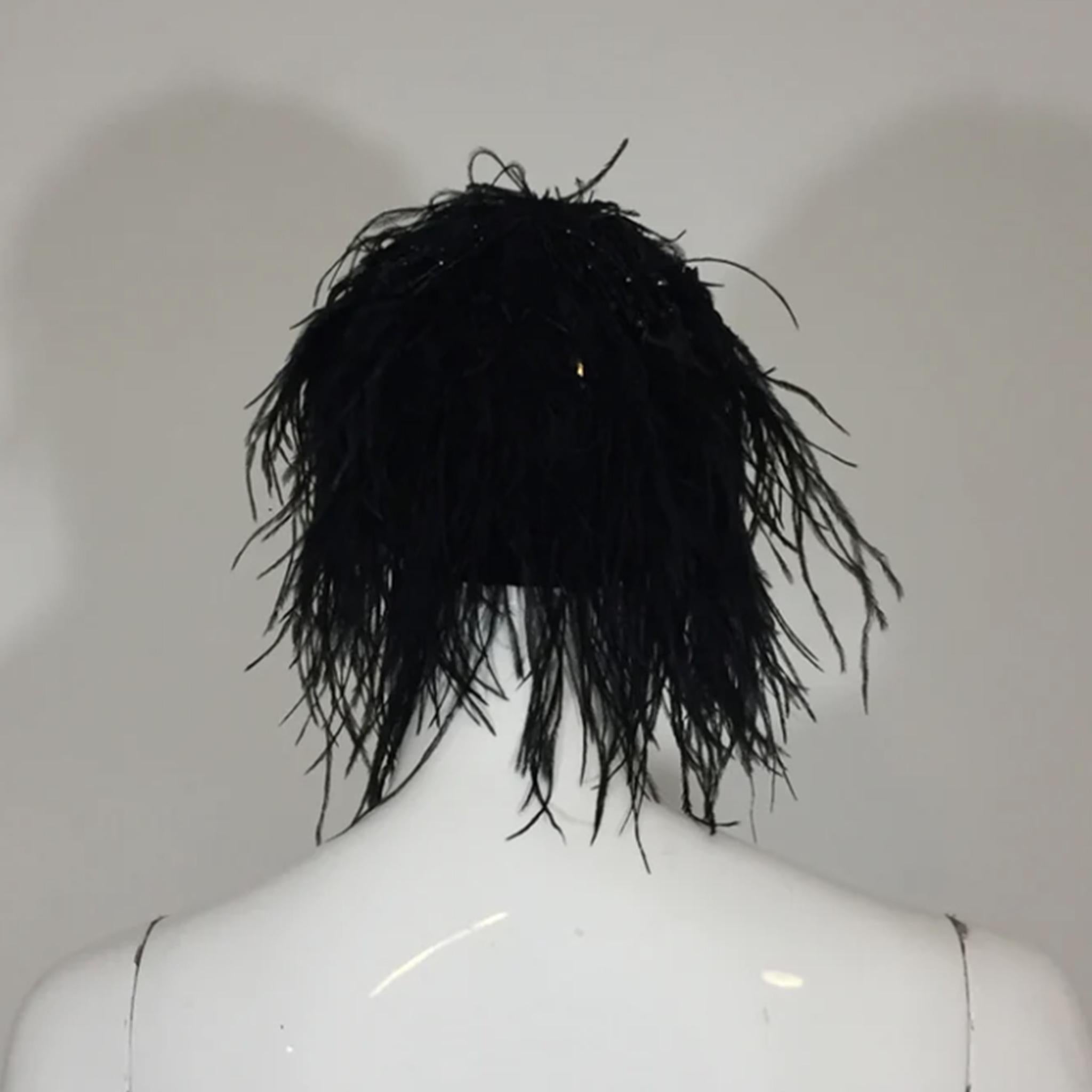 GIORGIO ARMANI FW2004 hat with black feathers and pearls  For Sale 1