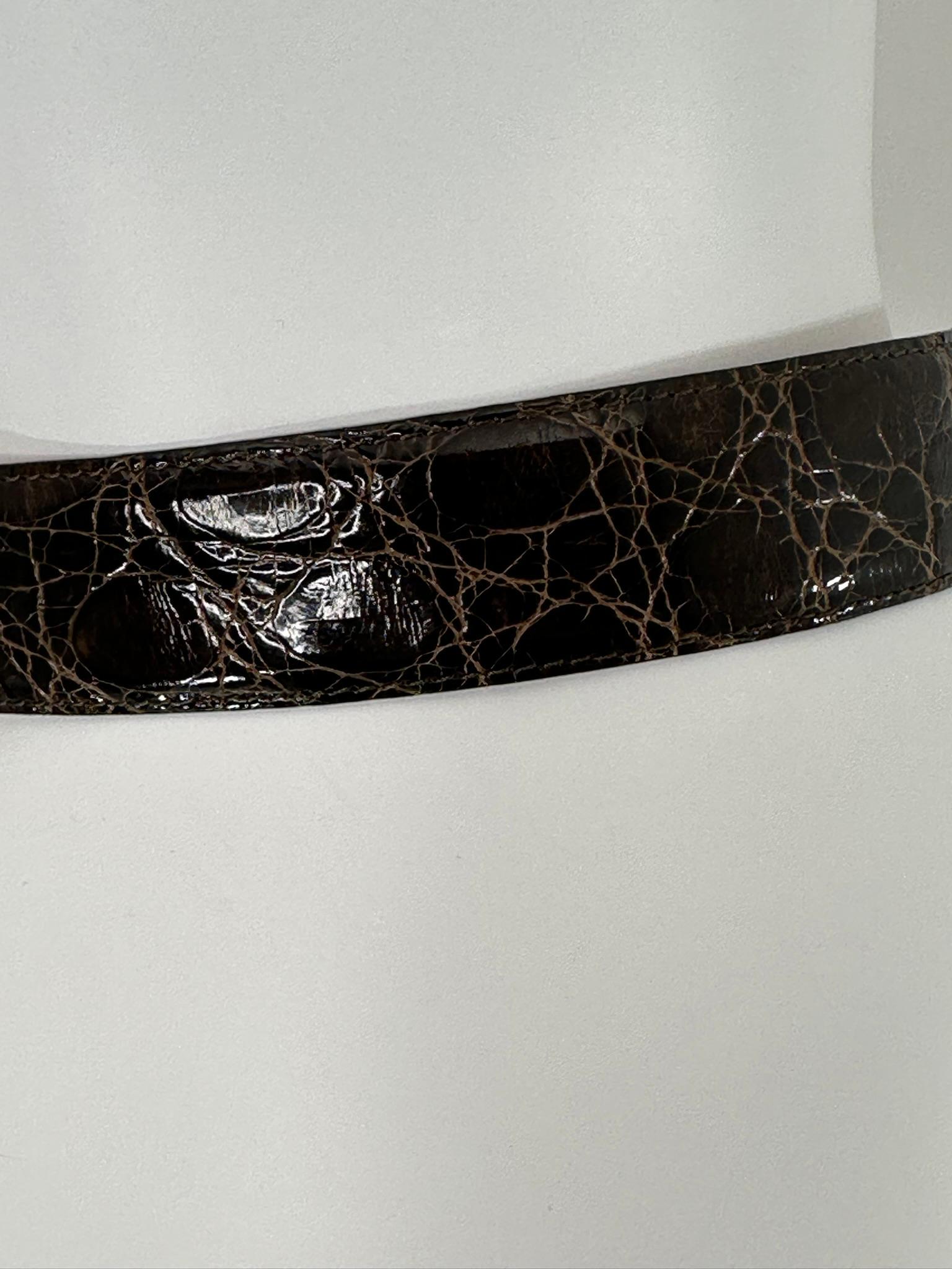 Giorgio Armani Cintura in coccodrillo marrone cioccolato smaltato 65/26 in vendita 1