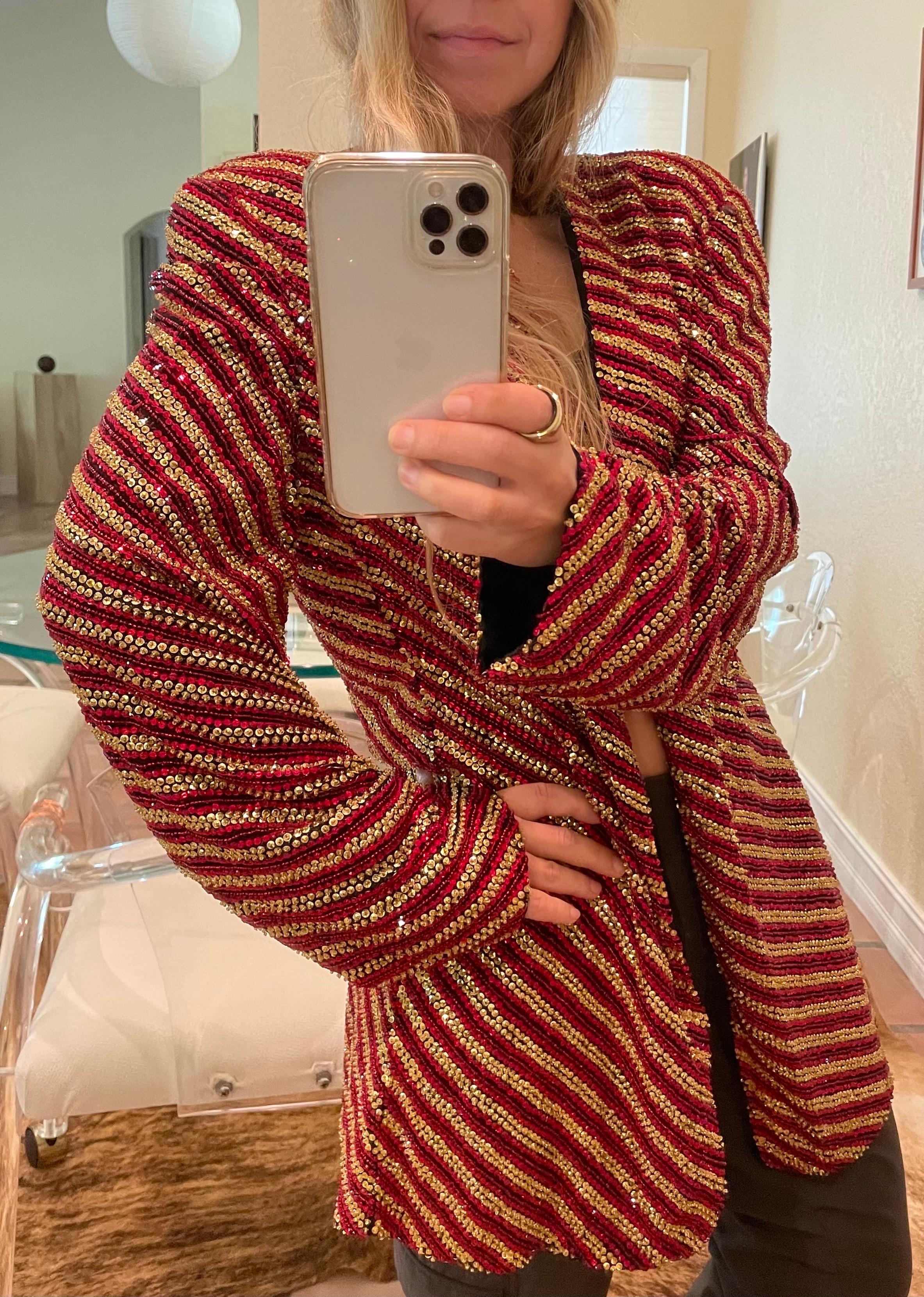 Giorgio Armani Gold and Red Beaded Jacket For Sale 8
