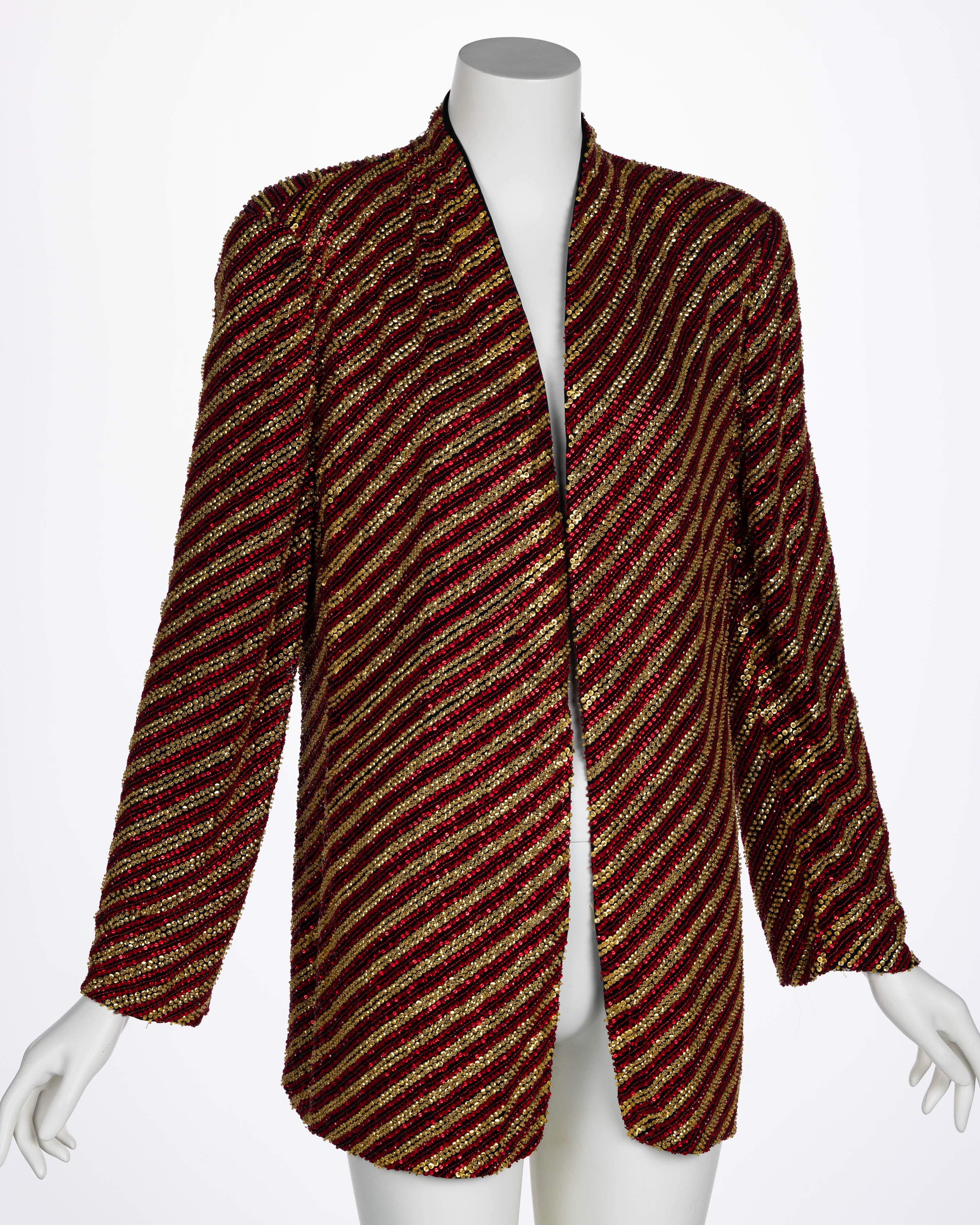 Brown Giorgio Armani Gold and Red Beaded Jacket For Sale