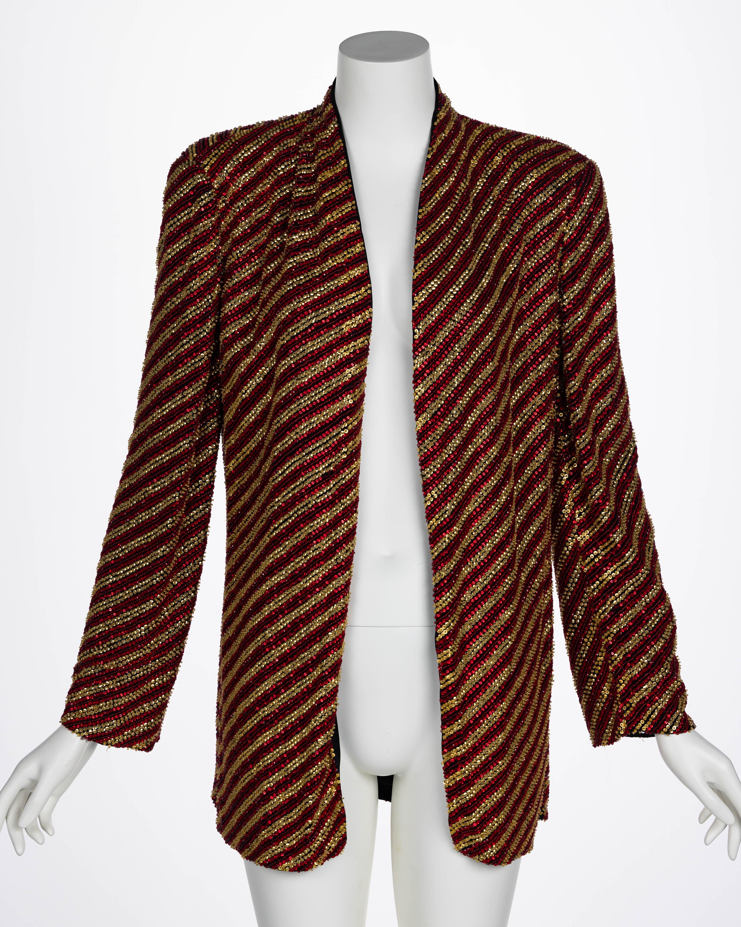 Giorgio Armani Gold and Red Beaded Jacket In Excellent Condition For Sale In Boca Raton, FL