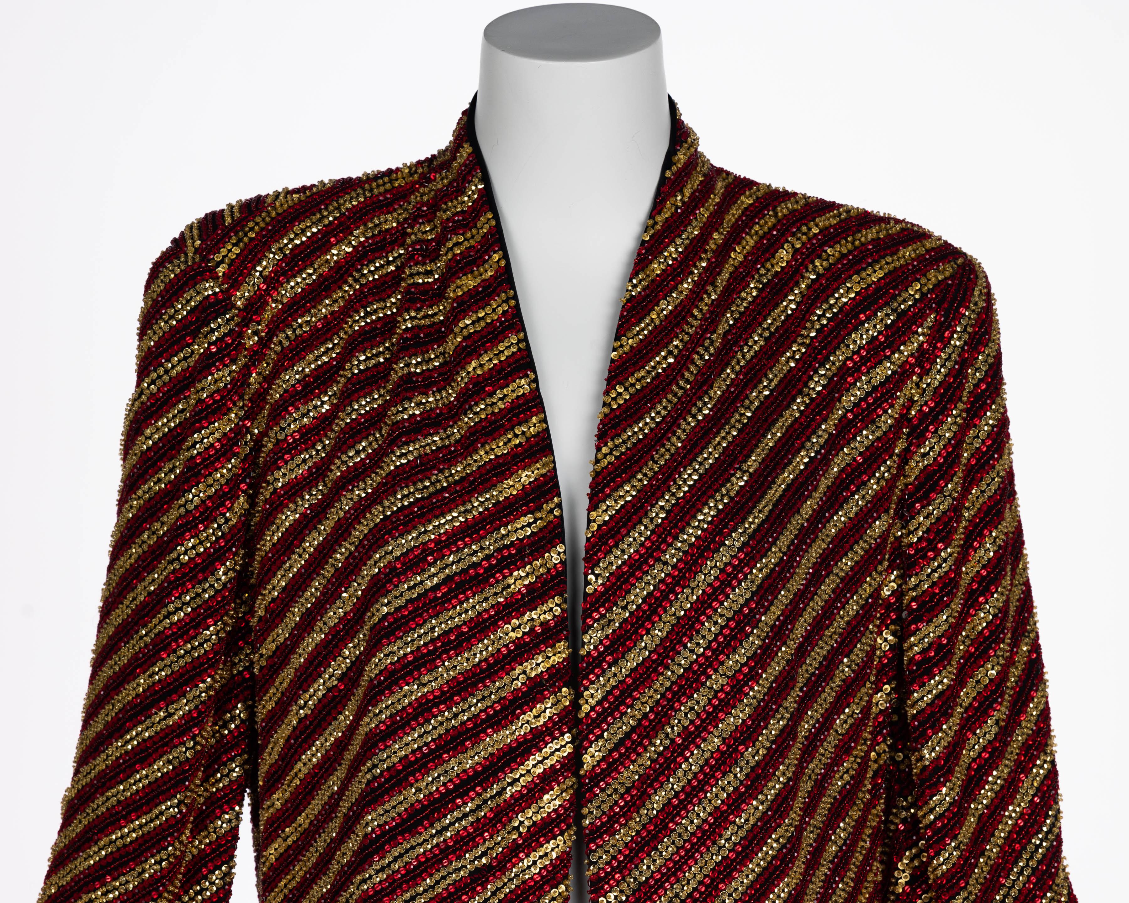 Giorgio Armani Gold and Red Beaded Jacket For Sale 1
