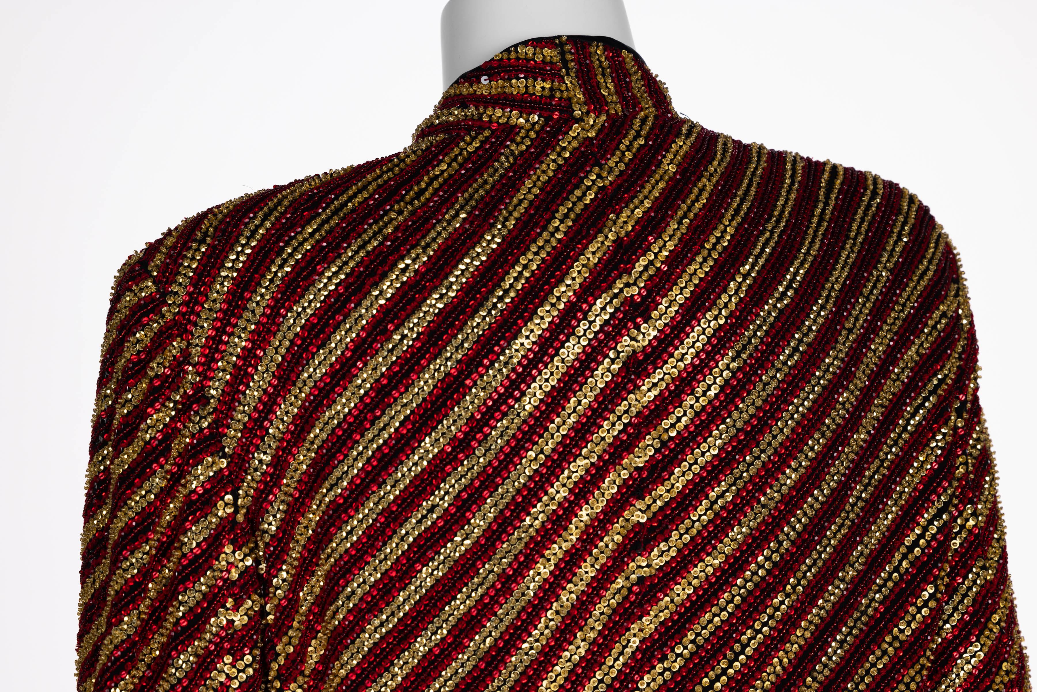 Giorgio Armani Gold and Red Beaded Jacket For Sale 4