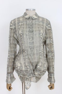 Giorgio Armani Gray Silk Transparent Asymmetrical Floral Vintage Shirt 90s