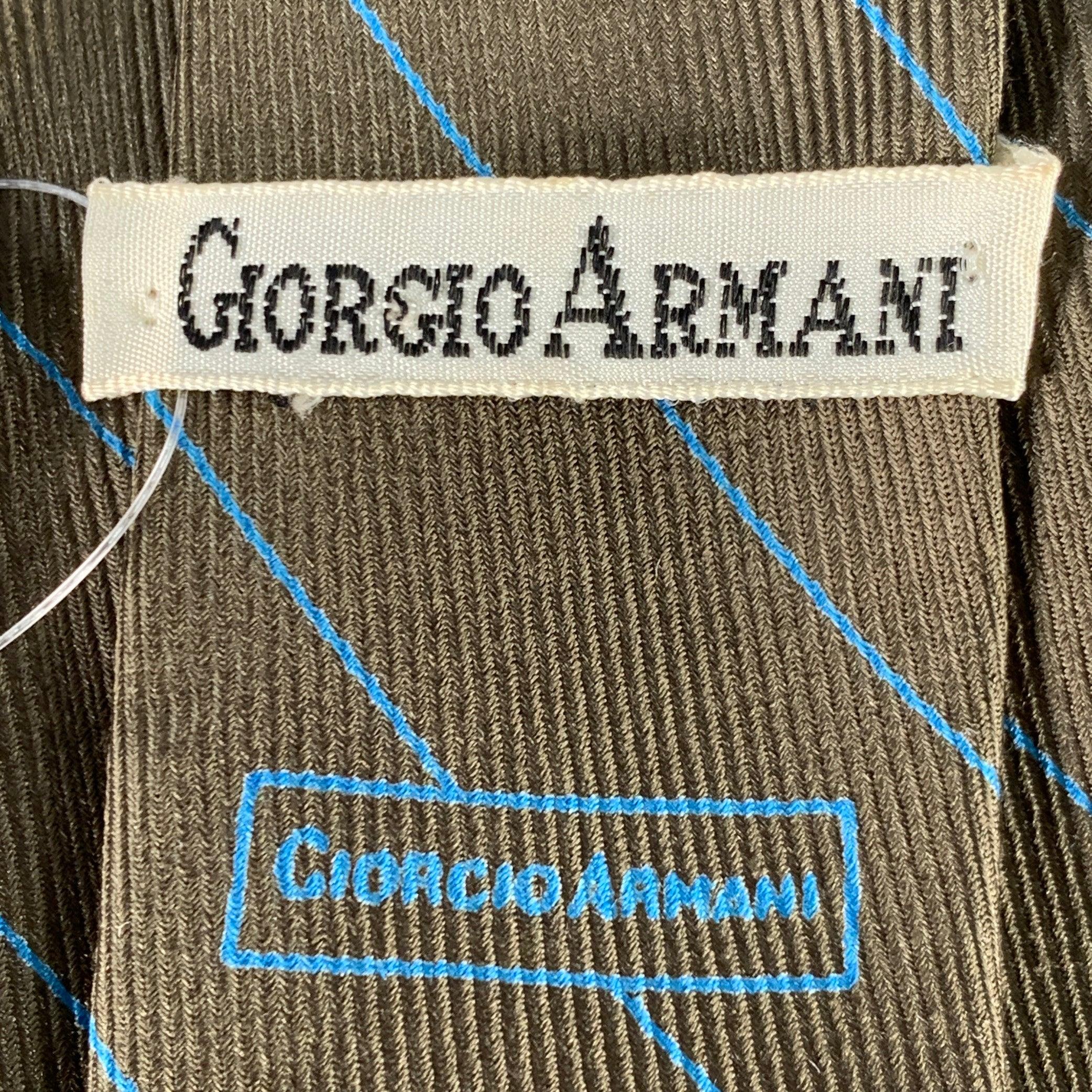 Brown GIORGIO ARMANI Green Blue Diagonal Stripe Silk Tie For Sale